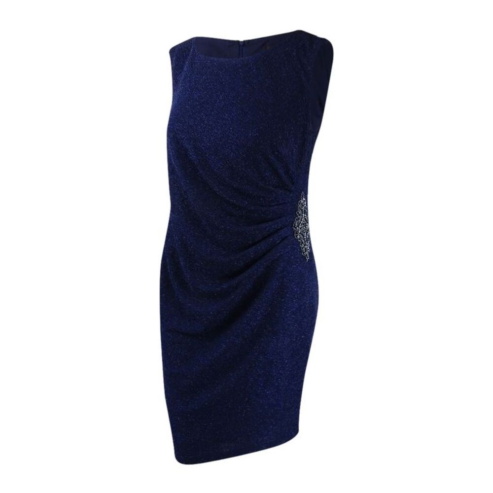 Betsy & Adam Women's Plus Size Glitter Draped Dress - Navy/Silver